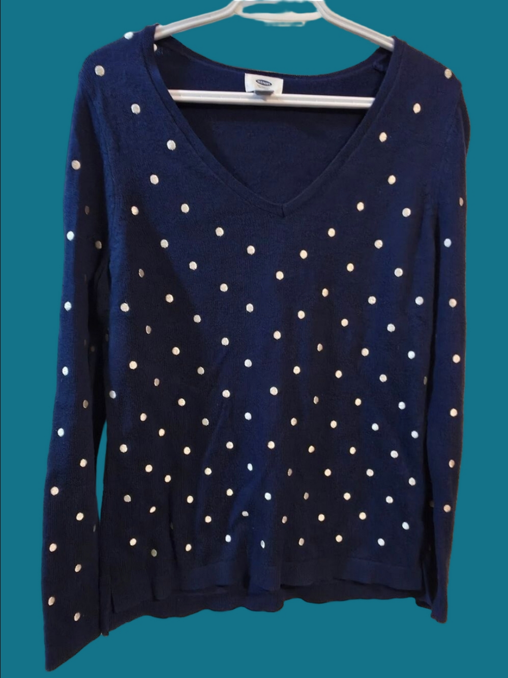 4/$67 Deal! Old Navy Soft Navy Blue V-Neck Polka Dot Sweater